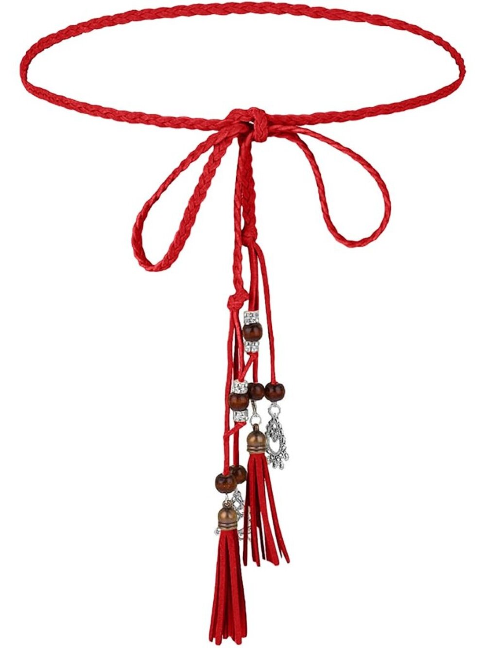 Women's PU Leather Waist Belts Woven Tassels Chain Belt Skinny Rope Belt Chain